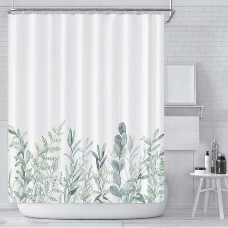Rideau de Douche 180x180 Rideau de Douche Anti Moisissure en Tissu Polyester Rideaux de Douche Imperméable et Lavable en Machine avec 12 Crochets pour Salle de Bains(Feuilles) (1/5)