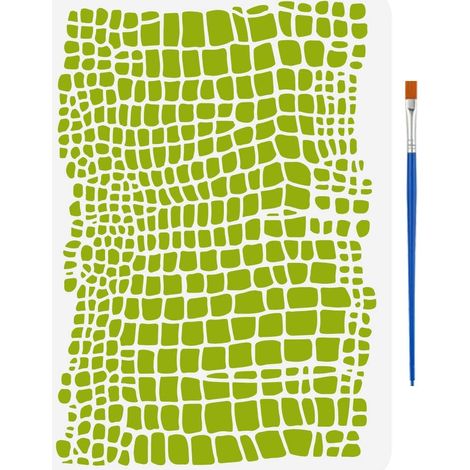 Pochoir de Peinture en Peau D'Alligator de Crocodile 21X29.7cm Avec Pinceau Modèle de Dessin de Motif de Peau Réutilisable Pochoir de Peau Irrégulière Modèle de Thème Animal pour Bois (1/5)