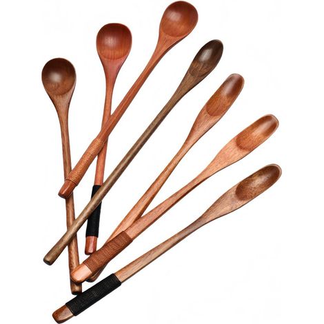 Ensemble de 7 deliges - Roerlepel met lange steel - Honinglepel - Nanmu koffielepel - Bruin (1/5)