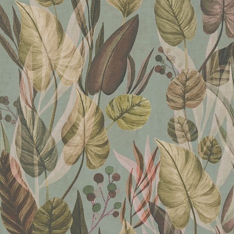 Papier peint nature Profhome 782193 papier peint intissé gaufré à chaud lisse avec des ornements floraux mat gris vert-pâle violet pastel beige brun 5,33 m2