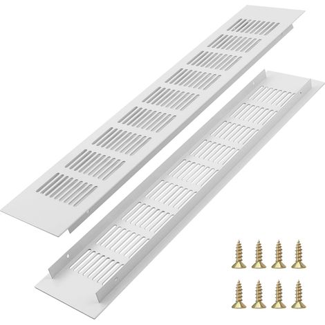2 Pièces Grille Aeration Rectangulaire 40 cm × 8 cm, Blanches Grille Ventilation avec Vis, Alliage D'aluminium Grill D 'aération pour Meuble à Chaussures, Salle de Bain, Balcon (1/5)