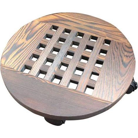 Support porte plantes en bois massif – Base mobile avec roulettes – Diamètre 25 cm – Finition non toxique et imperméable (1/5)