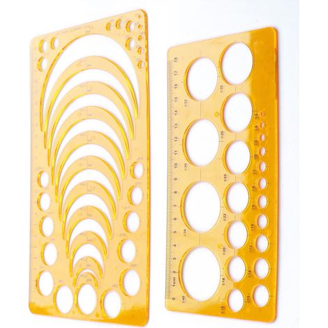 Lot de 2 pochoirs en plastique pour dessin géométrique (couleur orange) (1/4)