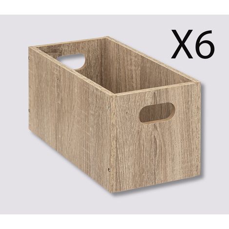 Lot de 6 boites de rangement, paniers de rangement en bois coloris naturel - Longueur 15 x Profondeur 31 x Hauteur 15 cm -PEGANE- (1/3)