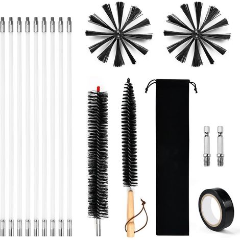 Chimney Cleaning Kit, Chimney Brushes, 2 Pins 150 mm, Wood Handle, Adhesive Tape, Hexagonal Rods, Fabric Bag (1/5)