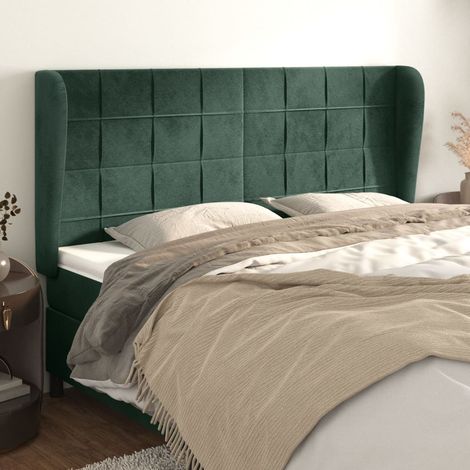 Cabecero con orejas de terciopelo verde oscuro 203x23x118/128cm (1/5)