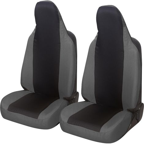 Lupex shop - Coppia coprisedili anteriori universali per Aygo, Made In Italy, tessuto policotone, poggiatesta integrato, Senza logo, Nero\Grigio Scuro (1/4)