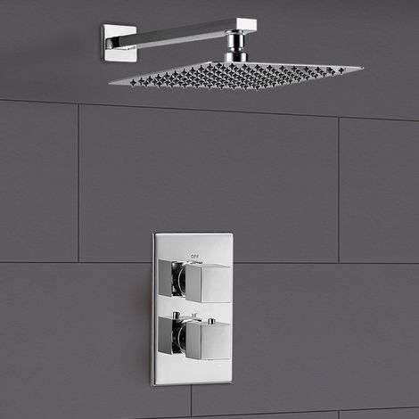 Square 2 Dial 1 Way Concealed Thermostatic Shower Mixer Valve Head Set (1/5)