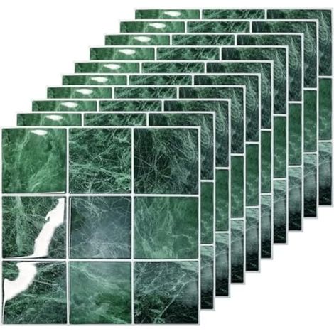 Lot de 10 autocollants 3D pour carrelage de cuisine et salle de bain - 30 x 30 cm - Étanche - Vert (1/5)
