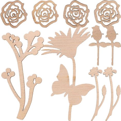 30 pièces de copeaux de bois de sycomore en forme de rose, rondelles de bois ajourées pour décoration et artisanat, accessoires de bricolage sans trou (motifs assortis) (1/5)