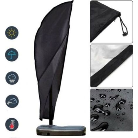 Grande housse imperméable pour parasol déporté avec fermeture éclair et cordon, 265 cm, noir
