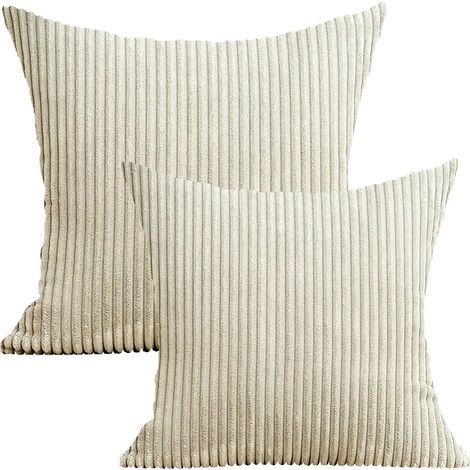 TEVEQ Lot de 2 housses de coussin décoratives 50 x 50 cm, en flanelle douce et moelleuse, double face, pour canapé, salon et décoration intérieure, kaki (1/5)