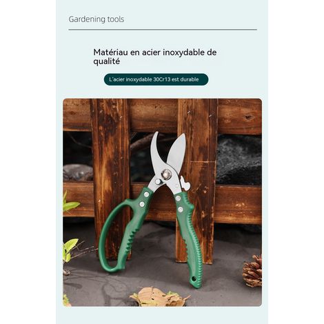 Sécateur de jardin bypass, cisaille à branches en acier inoxydable avec poignée ergonomique antidérapante et verrou de sécurité, outil de taille pour élagage, récolte de fruits et entretien des plante (1/5)