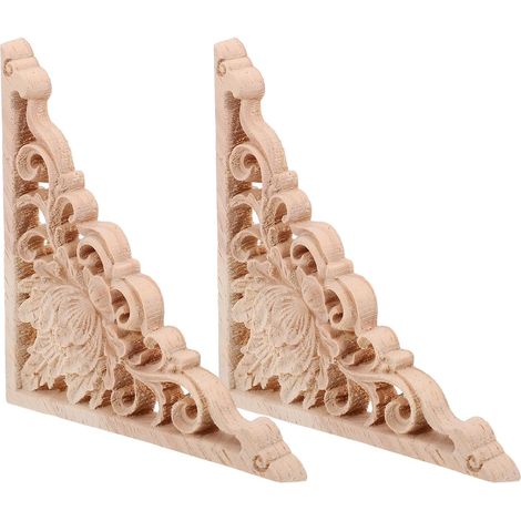 2pcs Appliques en Bois Non Peintes pour Meubles, Motifs Sculptés Complexes, Résistant à L'usure, Style Européen Élégant pour Décoration Intérieure et Plafond (1/5)
