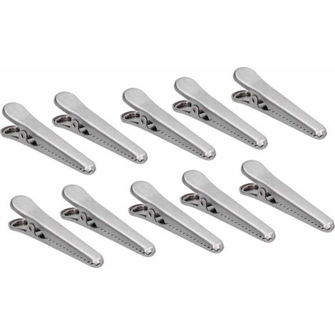 Lot de 10 pinces à sacs en acier inoxydable, pinces crocodiles pour fermeture de sacs alimentaires, adaptées aux sacs de café, sacs à pain et autres sacs de nourriture, diamètre 8 cm.