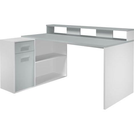 Table de Jeu Bureau Taille de la Configuration Gamer (LxHxP) 160 x 92 x 115 cm Couleur Blanc et Gris Clair 203900703 (1/5)