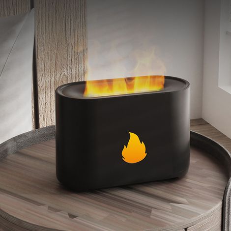 Diffuseur d'huiles essentielles à effet flamme 3D ultrasonique, silencieux et portable, pour le bureau et la maison (noir). (1/5)