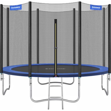 Trampoline Ø 366 cm pour Enfants, Filet de Protection, Coussins de Sécurité, Échelle, Poteau Droit de 180 cm de Haut, Cadre en Acier, Certificat TÜV Rheinland GS, Bleu (1/5)