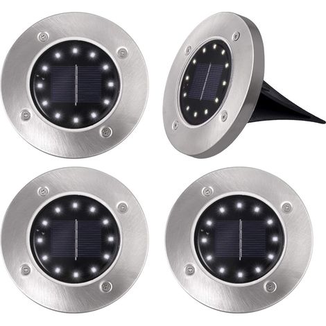 ZOLGINAH 4pcs 12 LED Solaire Solaire Lumière Extérieure Souterraine Étanche Éclairage Sans Fil avec Capteur de Lumière pour Jardin Place Allée-Blanc Chaud (1/5)