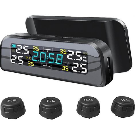 Solarbetriebener Reifendrucksensor für Autos, Luftdruckmonitor für Fahrzeuge, Druckdetektor mit Alarmfunktion, Set mit 4 externen 360°-Sensoren (1/5)