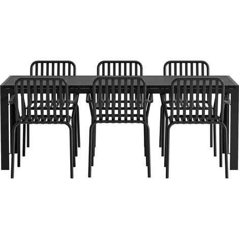 Mirko set de jardin table 90x200 cm noir 6 chaises noir. (1/5)