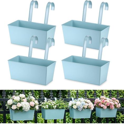 Lot de 4 Jardinières Balcon Suspendues, Crochets Amovibles Universels, Balconnière Extérieur en Fer Antirouille Drainant, Pots à Fleurs Suspendus pour Balcon, Terrasse, Jardin (1/4)