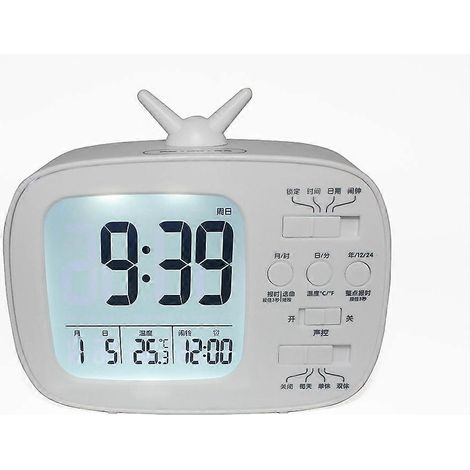 Réveil TV rétro créatif, horloge électronique de chevet pour dortoir étudiant, avec fonction de diffusion vocale, cadeau électronique G179 noir version anglaise, sans affichage de l'heure. (1/5)