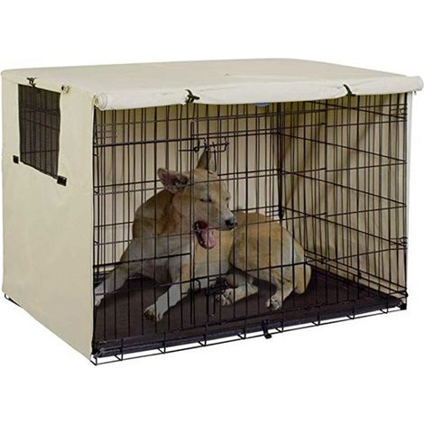 Housse de protection extérieure pour cage à animaux (109 x 76 x 74 cm), pare-soleil et housse imperméable, housse anti-poussière pour cage à chien, beige (1/5)
