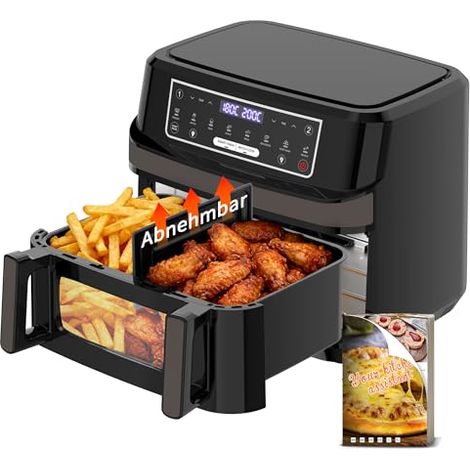 Air Fryer 12L Friteuse à Air Chaud XXL Mode Flexible 1 ou 2 Zones, 2600W Double Chauffage Contrôle Indépendant Fenêtre et Éclairage, Friteuse sans Huile 2 Compartiments 8-en-1 Écran Tactile Recettes (1/5)