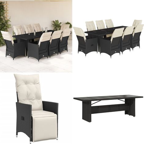9-tlg. Garten-Bistro-Set mit Kissen Schwarz Poly Rattan - Gartenmöbel - Bistroset - Esstisch - Lounge Sessel - Outdoor Möbel - Home & Living (1/5)