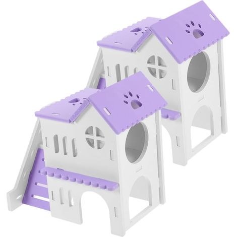 2 Sets farbenfroher Häuser für Hamster und Kleintiere von Shelters mit Rampe, Lebensraum für Hamster und Eichhörnchen, sicherer Spielbereich für Nagetiere (1/5)