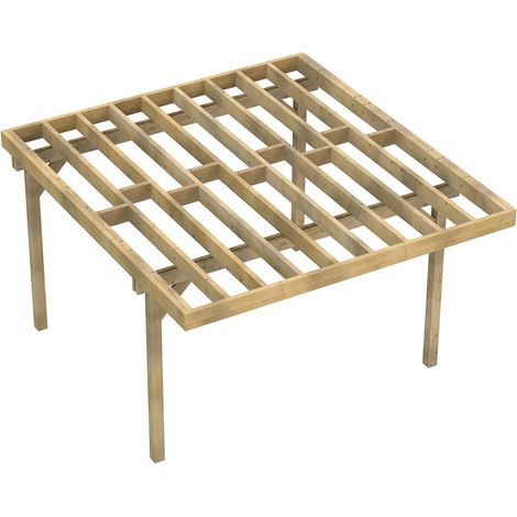 Structure Terrasse Bois Pilotis Autoportée en Kit - 4x4,20m - Solives + Poteaux - Sapin Traité Autoclave