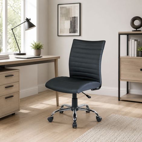 Dmora - Chaise de bureau Dkum, Fauteuil de travail, Siège de bureau ergonomique, 54x48h90/100 cm, Noir (1/4)
