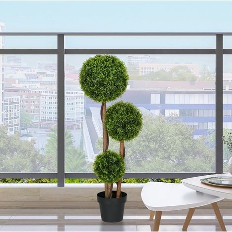 Boj artificial de 110 cm con 3 bolas, planta artificial UV, verde OKMYHOME (1/5)
