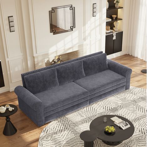 Sofá cama convertible 3 plazas 238x90x98 cm de terciopelo gris - CHICFURN (1/5)