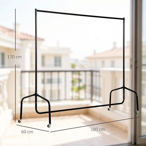 Porte-manteau mobile en acier noir pour intérieur et extérieur, 180x60x170 cm (1/5)