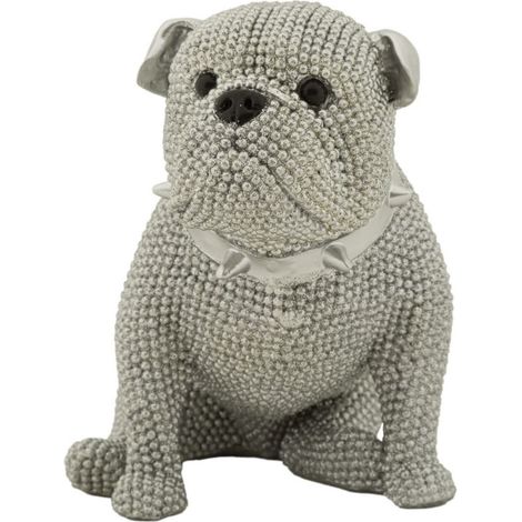 Scultura cane Sparky in resina argento effetto cristalli