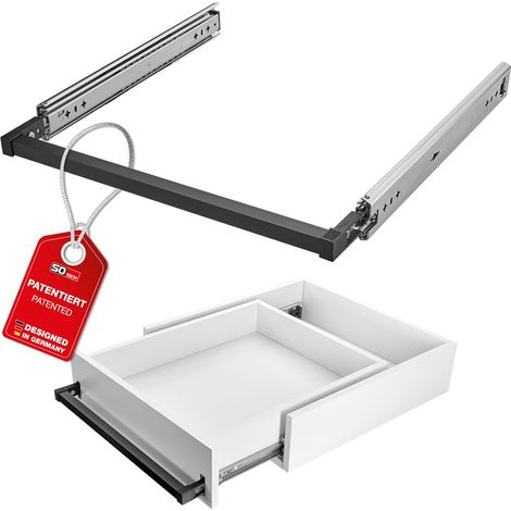 SOTECH VarioSlide Pat. Schubladenauszug Komplettset bis 100 kg Einhandverriegelung schwarz eloxiert für Schubladen mit Front bis 1200 mm Breite, Caravan, Fahrzeugbau - KV2-100-H53-350 EH 350 mm