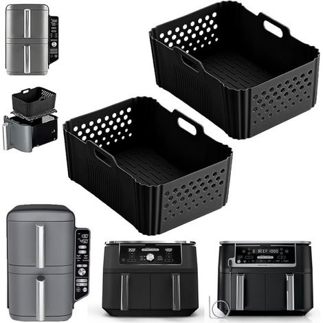 2 bandejas silicona freidora Ninja Foodi DualZone DoubleStack, BPA, Alternativa papel horno, DZ550, DZ401, SL401, lavavajillas, Duraderas, Negras (1/5)