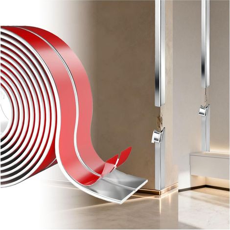 Cornière PVC, Moulure Murale Adhésive, Baguette d‘Angle, Protection Angle Mur, Plinthe Souple Moulure, Finition de Bords pour Murs, Portes, Fenêtres et Plinthes (argenté, 4 m x 2 cm) (1/5)
