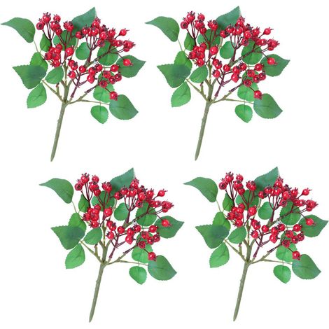 (4 bouquets par sachet. Prix incluant 0,3 yuan de frais d'emballage) (Grand rouge) 4 fruits artificiels, petite taille, baies en mousse, fleurs artificielles, décorations pour plantes en pot, décorati (1/2)