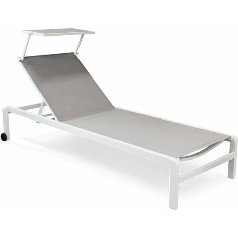 Lettino prendisole regolabile con tettuccio struttura in alluminio e tessuto in textilene bianco e grigio 195x78xH32 cm (1/5)