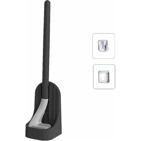 Manyao Brosse Toilette Silicone, Brosse WC Murale Balayette WC Silicone Brosse a Toilettes WC avec Support à séchage Rapide pour Toilette de Salle de Bain (Le Noir)