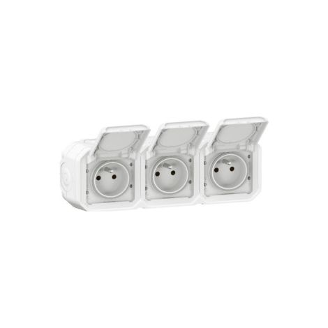 Legrand - Plexo L - Triple prise 2P+T pru00e9cu00e2blu00e9e - Saillie - Horizontale - Blanc - Ref. : 069644L+069688L (1/4)
