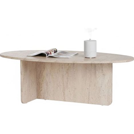 Salontisch Parona, Ovalform, Platte aus Edelhartholz, Tischplatte Weiß, 120x65x40h cm Weißer Marmor