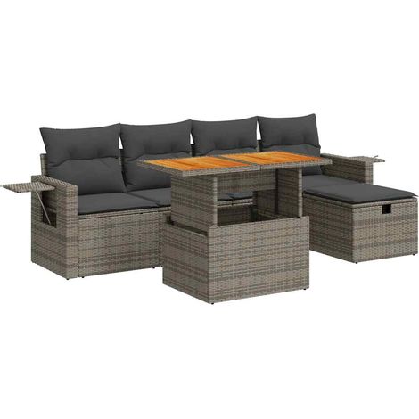 vidaXL Set Divano da Giardino 6pz con Cuscini Grigio Polyrattan Acacia (1/5)