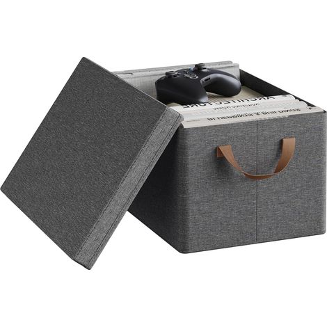 WOLTU Set of 1 20L Storage Boxes with Lids and Handles, Foldable Non-Woven Fabric Storage Bins Organizer for Bedroom Closet Office, Grey