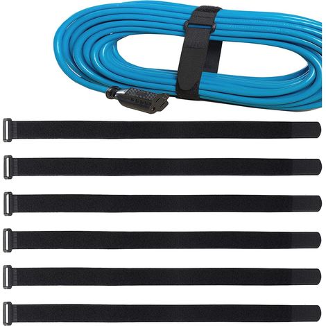 Lot de 6 attaches de câble réutilisables, clips de gestion de câbles réglables, attaches de câble auto-agrippantes de 30 x 2,5 cm (1/5)