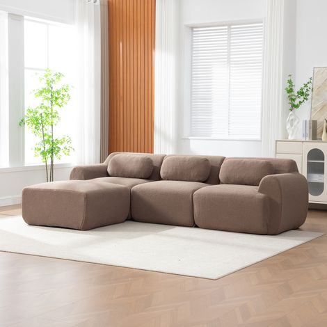 Sofá modular de compresión de tela chenille, relleno con espuma altamente elástica de 30D. Fácil de mover y con base antideslizante, ideal para salas de estar y otros espacios. CAMEL (1/5)