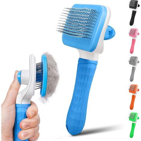 Blue brush for dogs and cats - smooth, self-cleaning brush that removes dead hair and tangles, and massages the fur. - AquaForge (1/5)